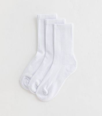 3 Pack White Ribbed Tube Socks | New Look