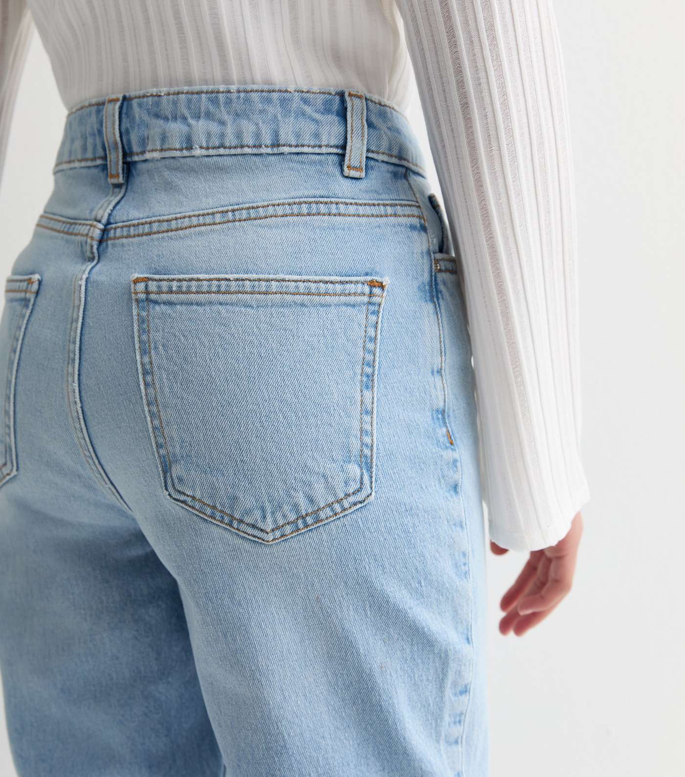 Girls Pale Blue High Waist Ripped Knee Mom Jeans Image 5