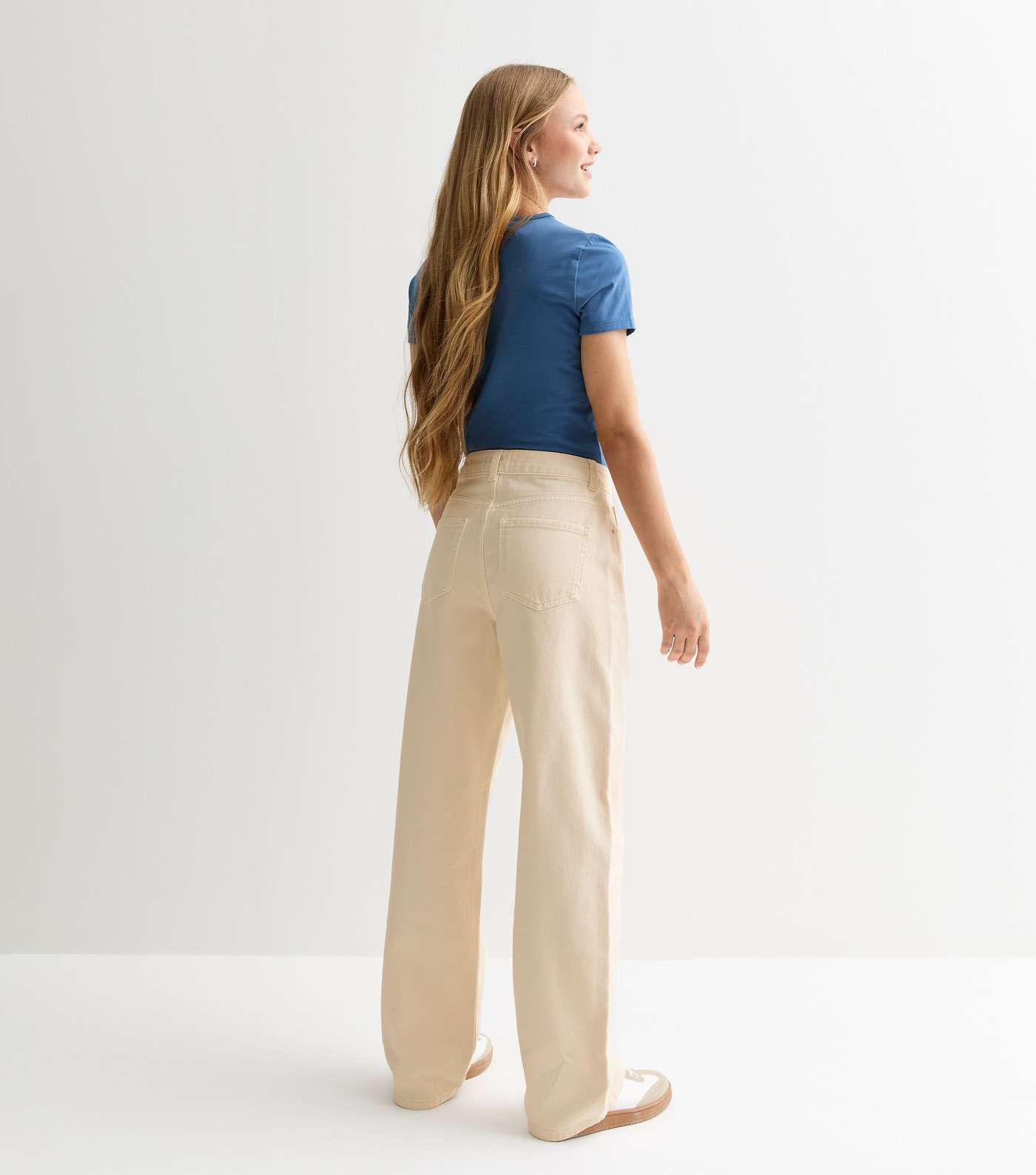 Girls Off White Wide Leg Jeans Image 4