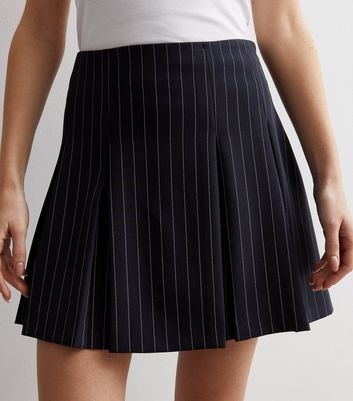 Black Pinstripe Pleated Mini Skirt New Look