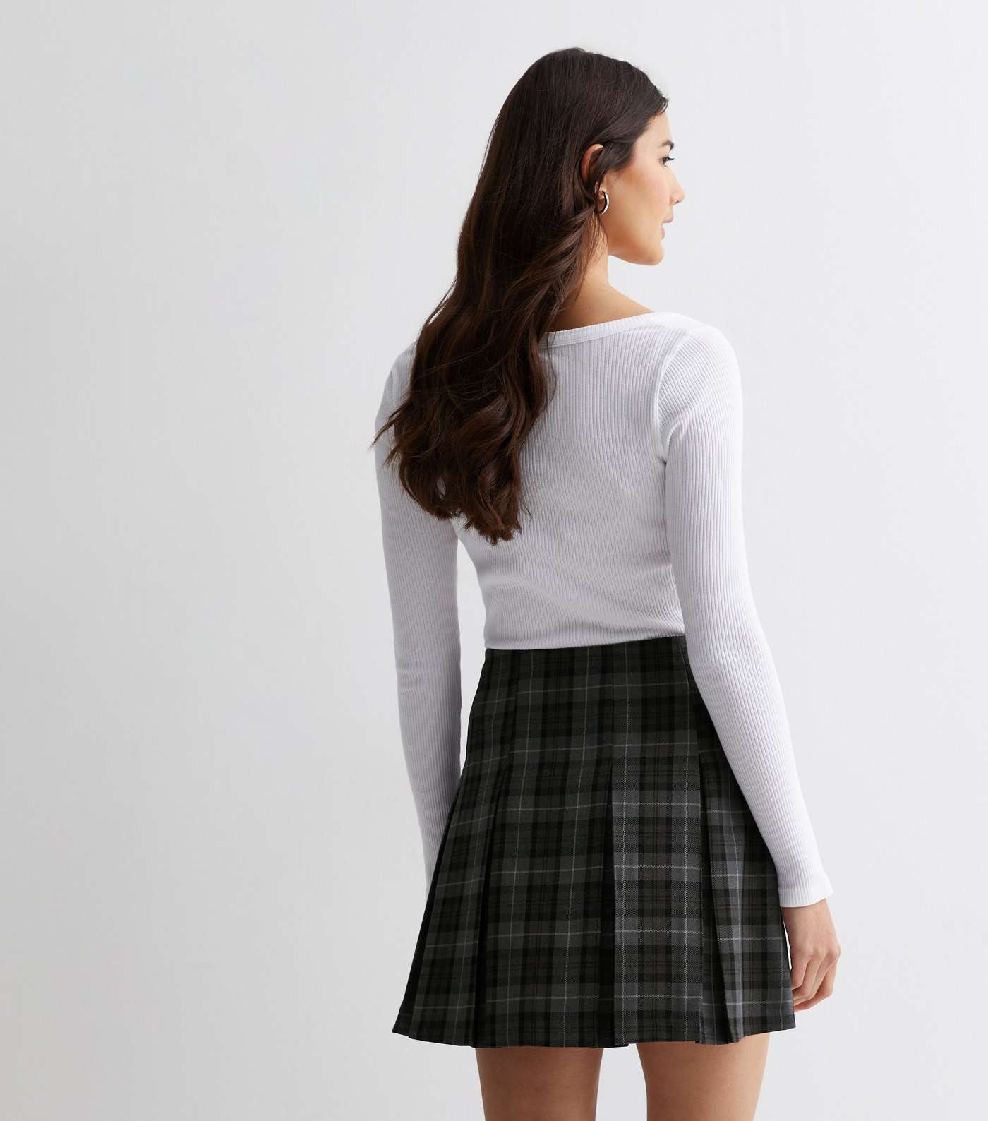 Light Grey Check Pleated Mini Skirt Image 4