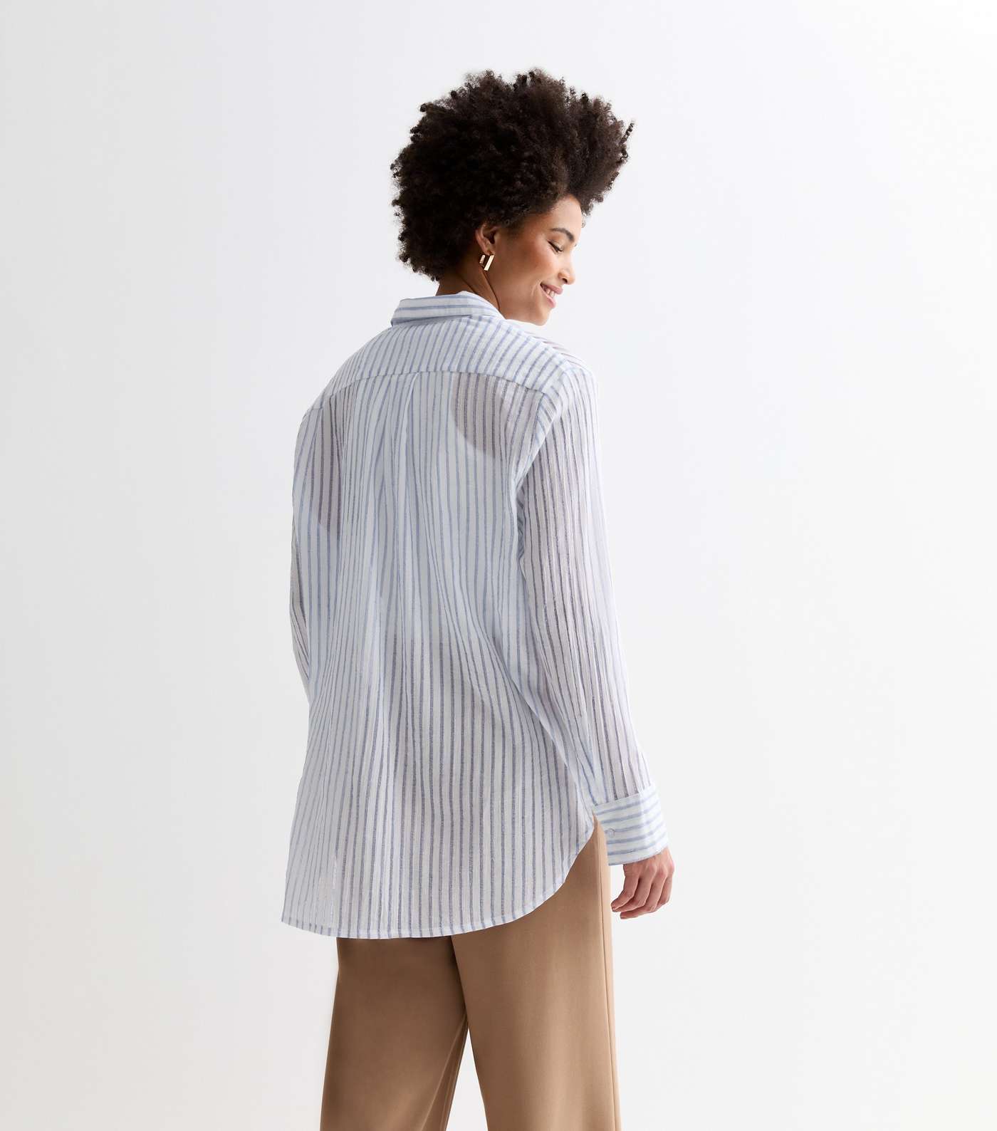 Tall Blue Stripe Cotton Long Sleeve Shirt Image 4