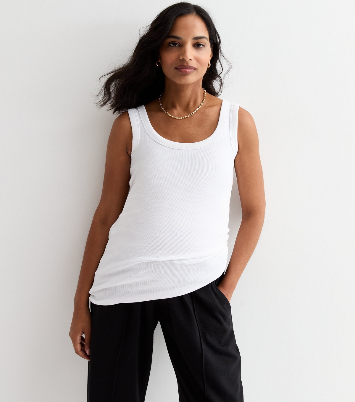 Women's Maternity White Ribbed Scoop Neck Vest New Look