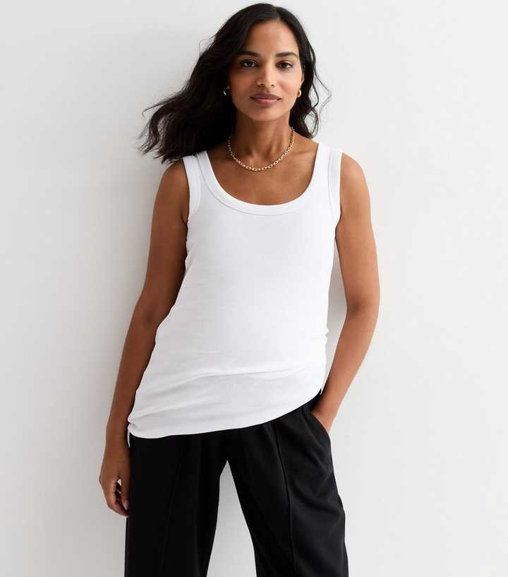 Maternity White Ribbed Scoop Neck Vest