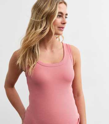 Maternity Pink Ribbed Scoop Neck Vest