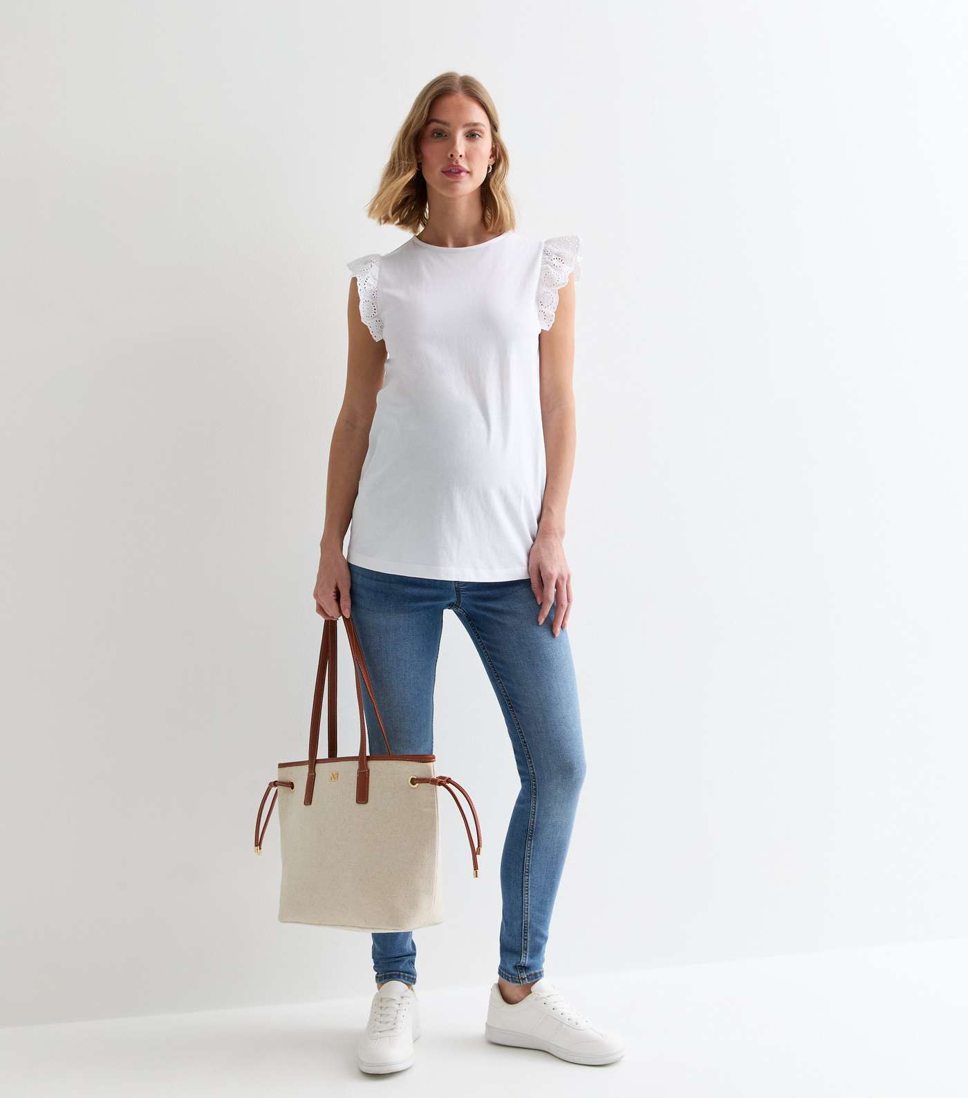 Maternity White Broderie Frill Sleeve Top Image 3