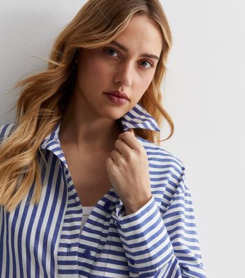 Blue Mix Stripe Long Sleeve Shirt New Look