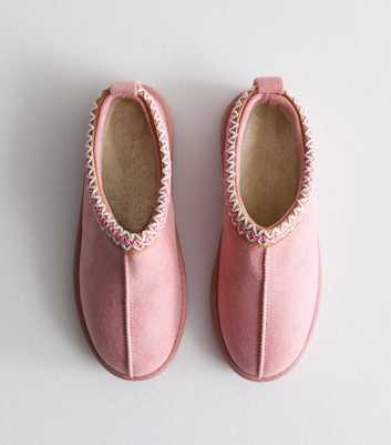 Truffle Pink Suedette Embroidered Trim Slippers