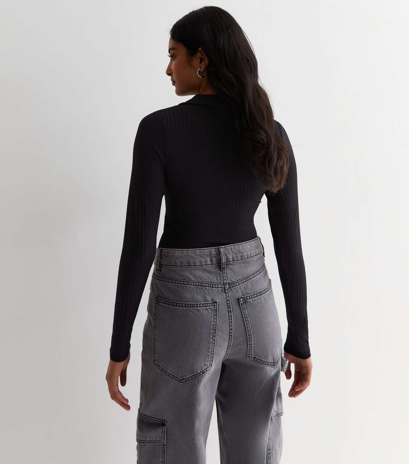 Black Zip Detail Long Sleeve Bodysuit Image 4