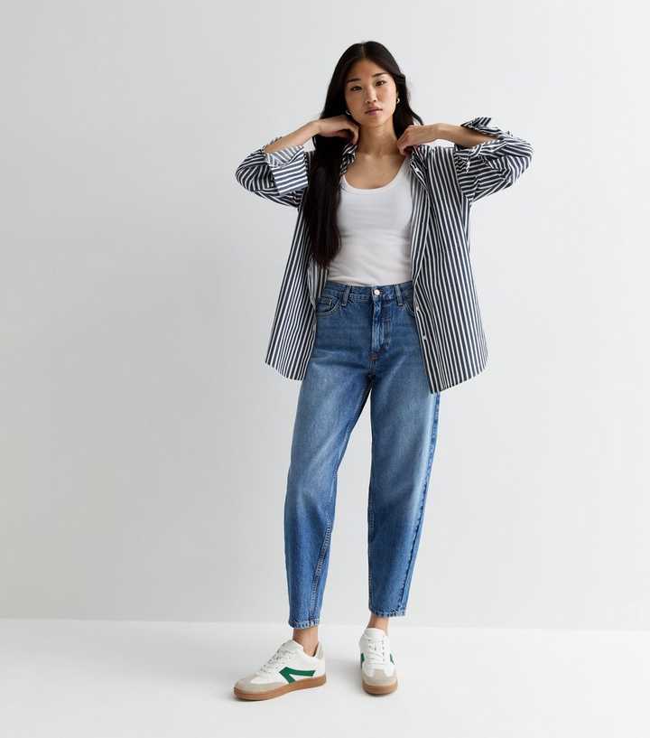 Blue High Waist Barrel Leg Jeans