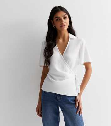 Off White Collared Wrap Top