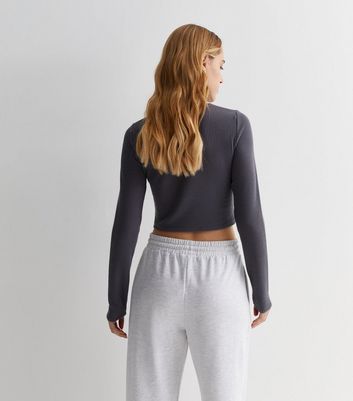 Grey ribbed hotsell high neck top