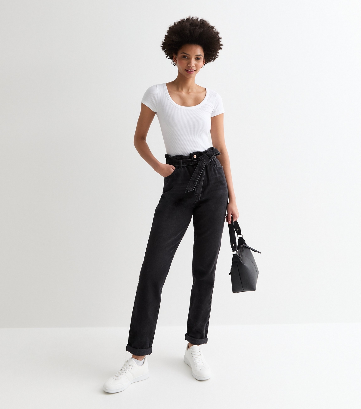 Women's Tall Washed Black Paperbag High Waist Dayna Tapered Jeans New Look