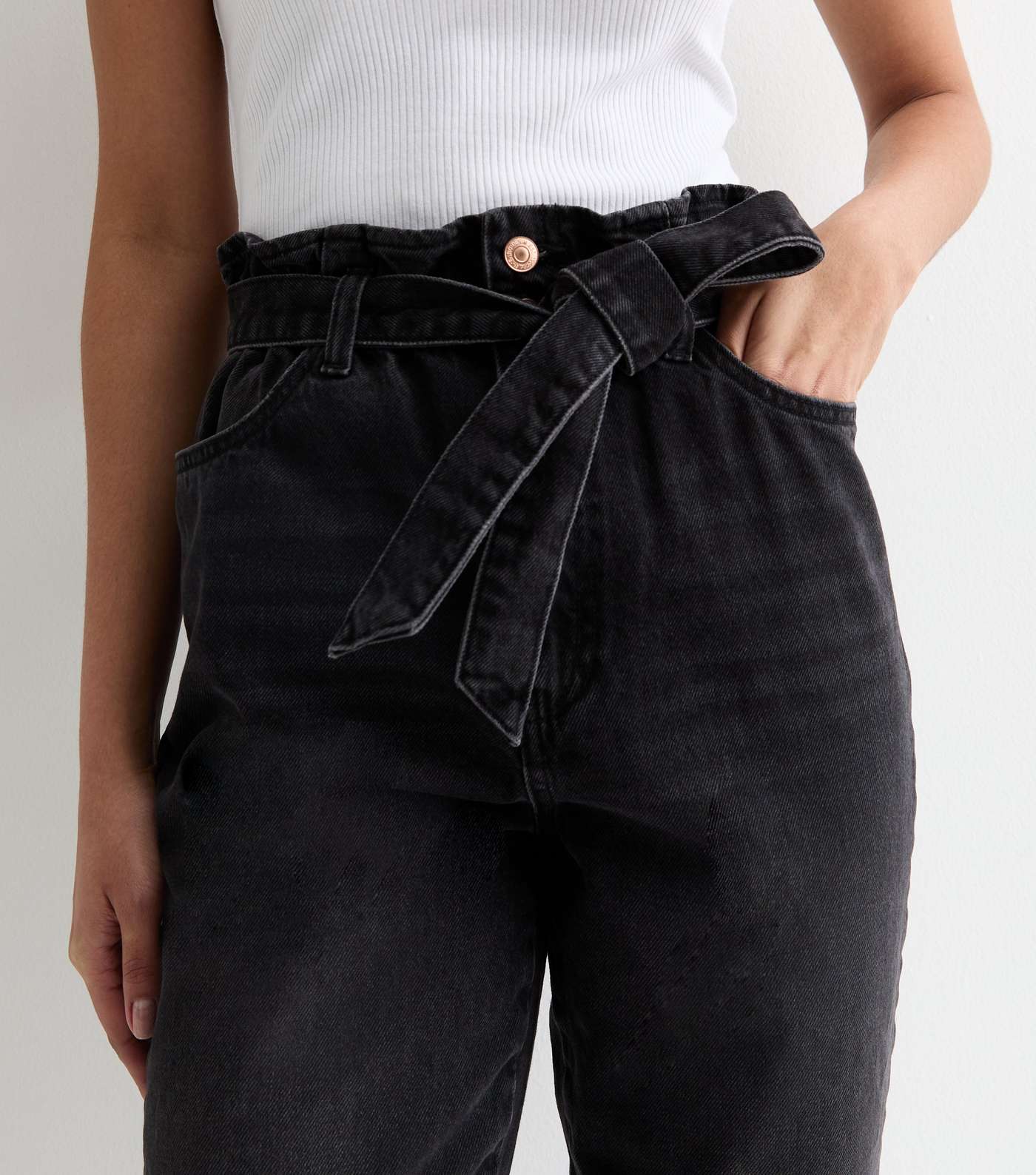 Tall Black Paperbag High Waist Dayna Tapered Jeans Image 2