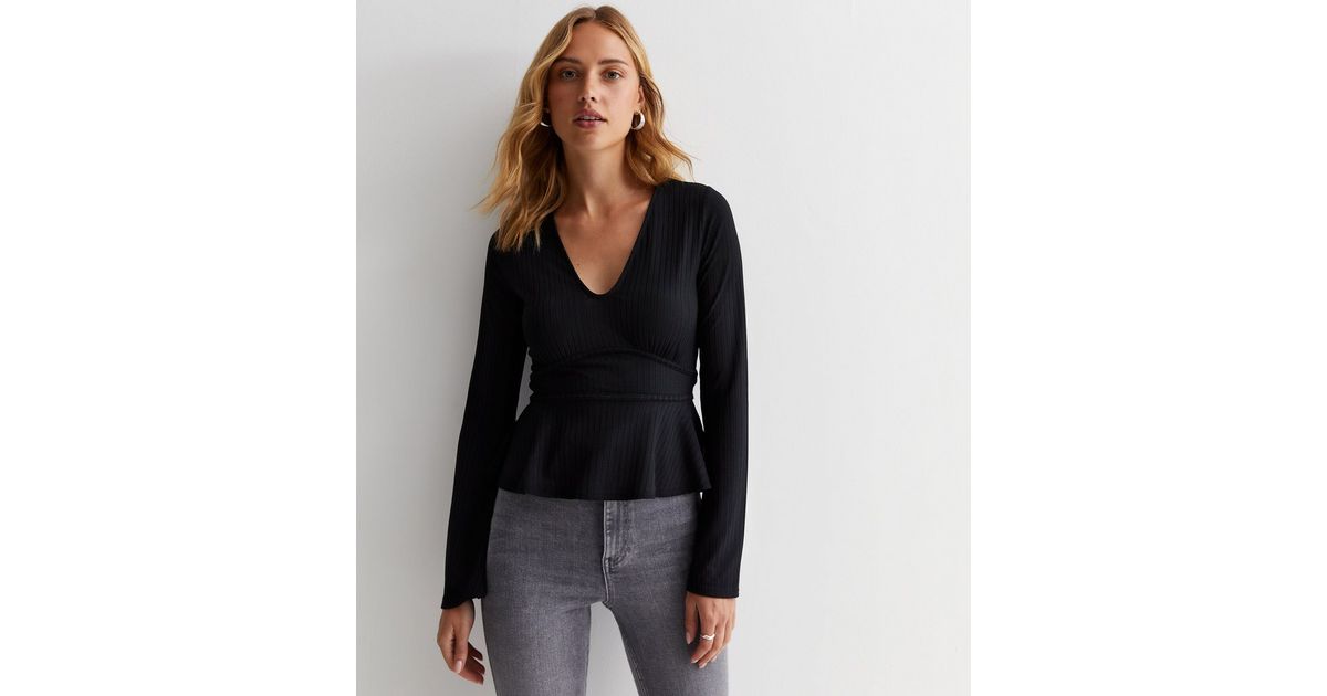 Jersey Top with Peplum Hem in Blue Nights and Dark Navy
