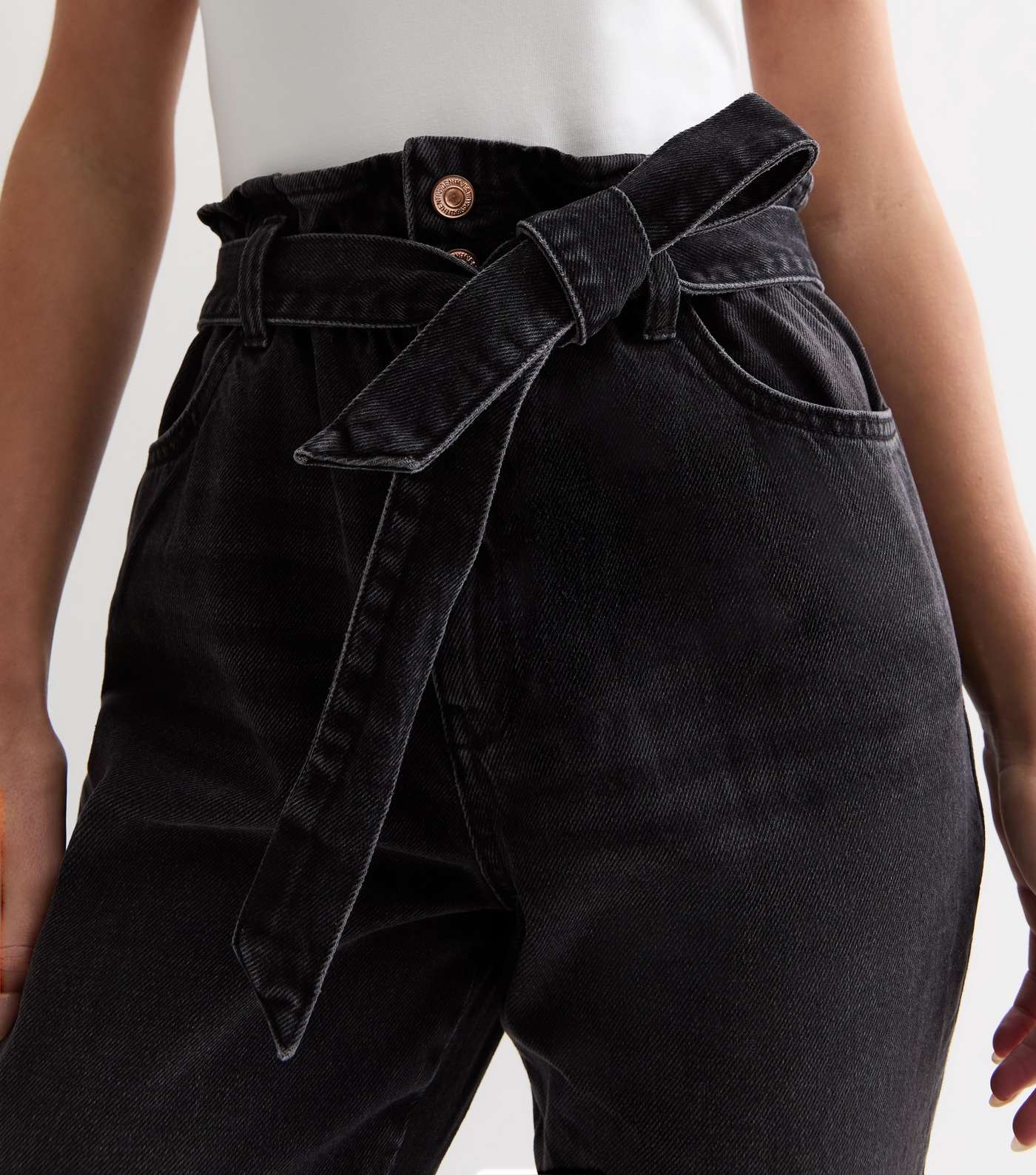 Petite Black Paperbag High Waist Dayna Tapered Jeans Image 3