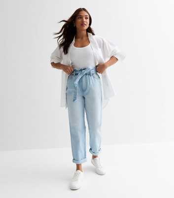 Petite Bright Blue Paperbag High Waist Dayna Tapered Jeans