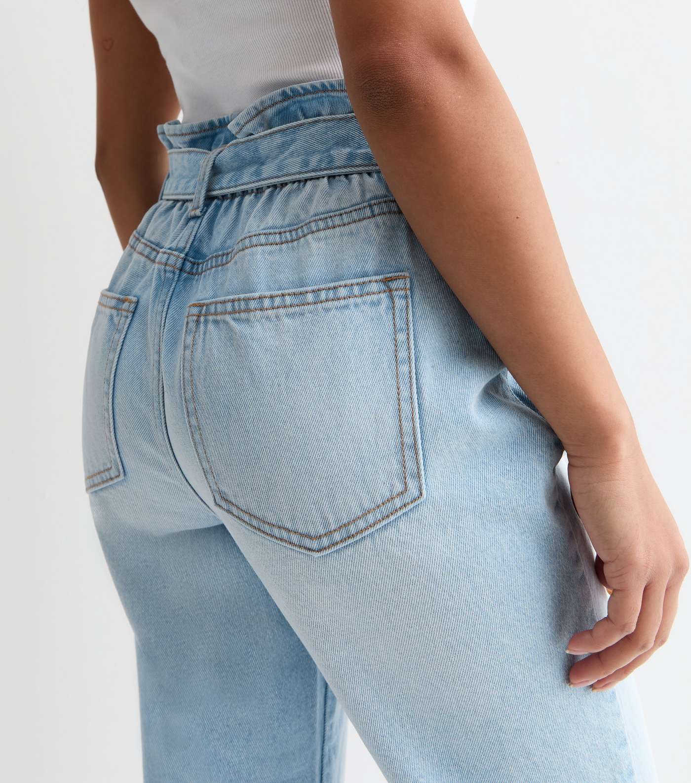 Petite Bright Blue Paperbag High Waist Dayna Tapered Jeans Image 4