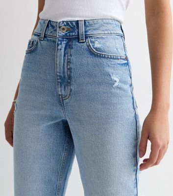 Tall Pale Blue Ripped Knee High Waist Tori Mom Jeans New Look
