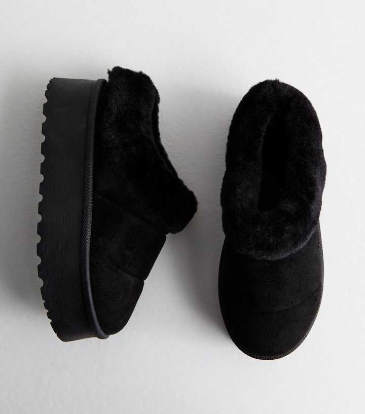 black furry slipper boots