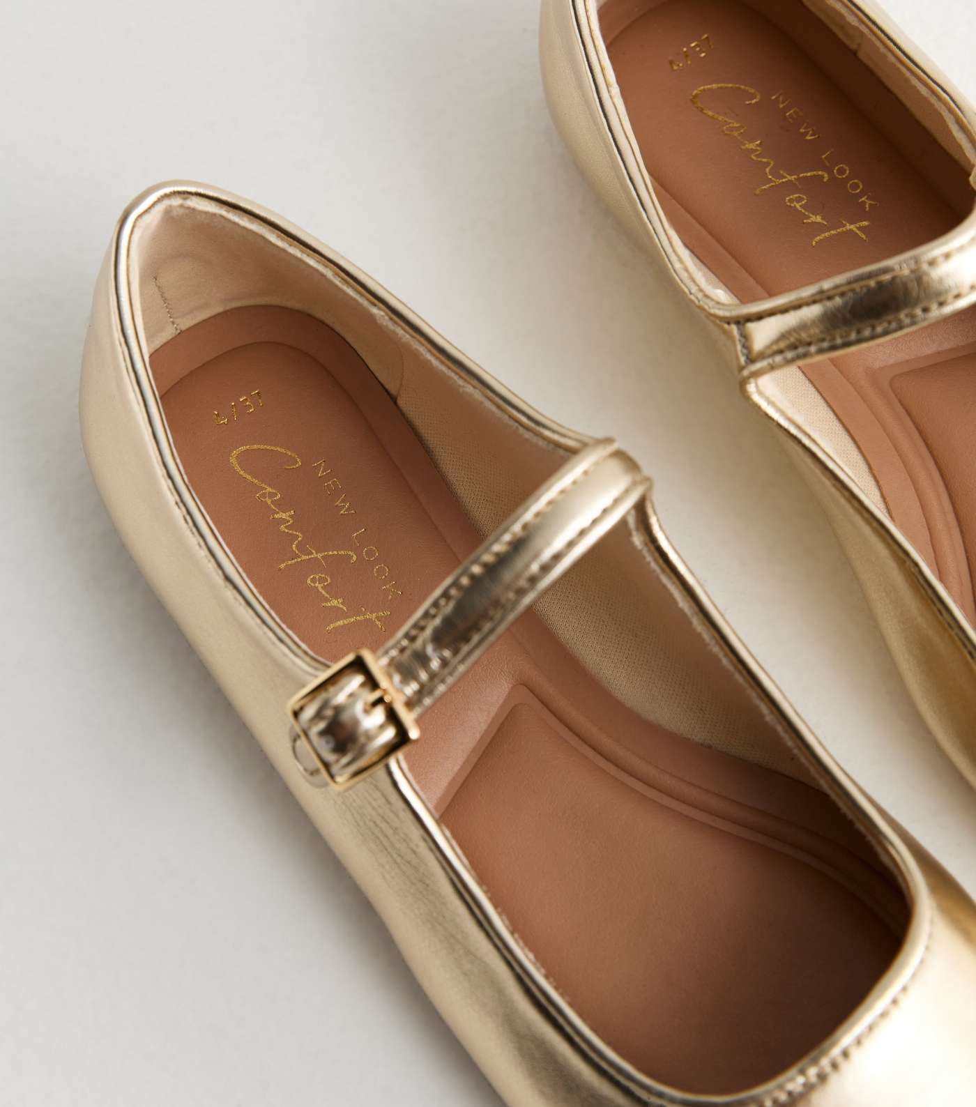 Gold Strappy Mary Jane Ballerina Pumps Image 3