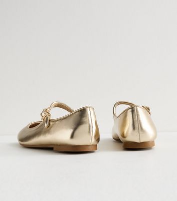 Gold Strappy Mary Jane Ballerina Pumps New Look