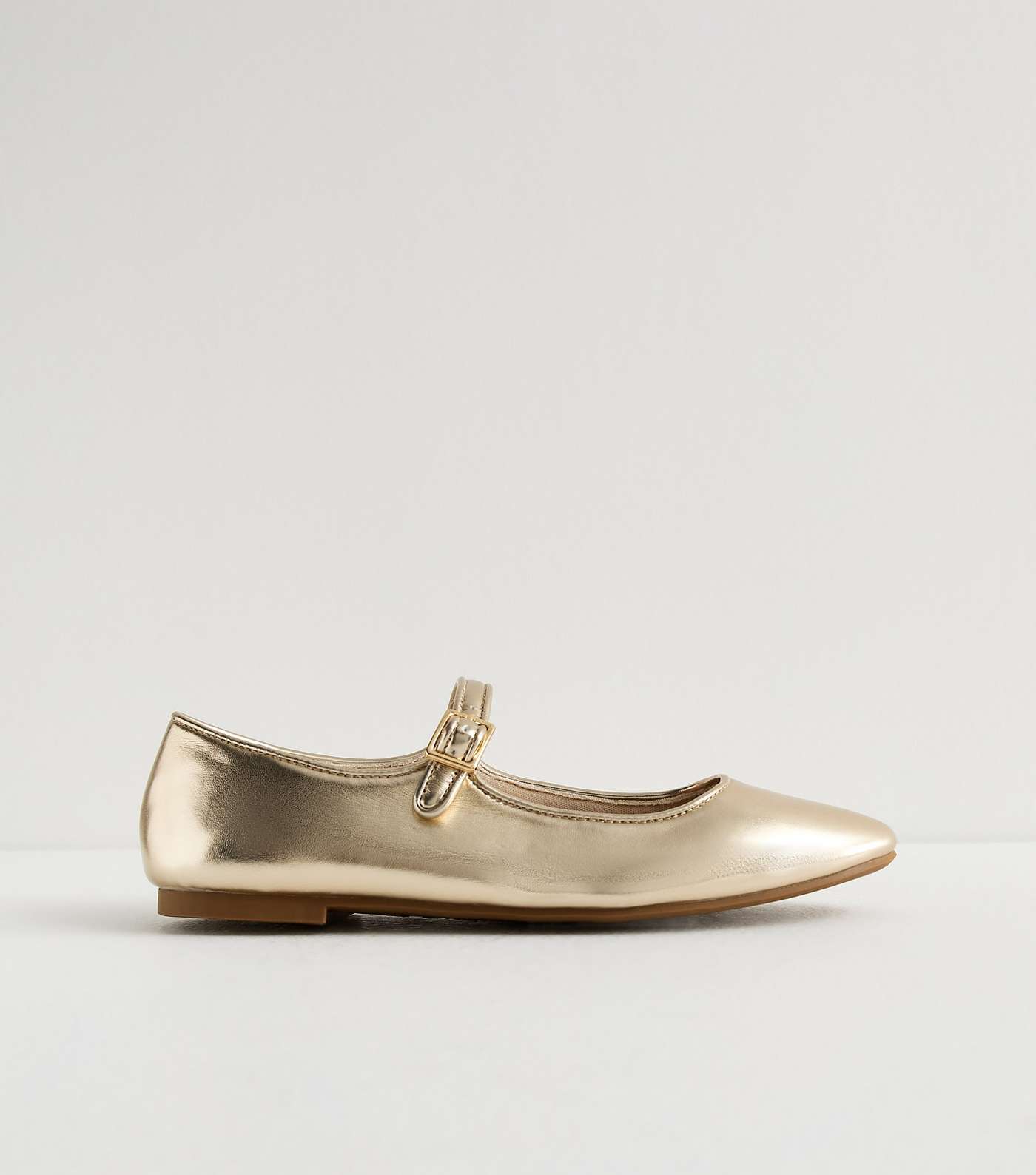 Gold Strappy Mary Jane Ballerina Pumps Image 5