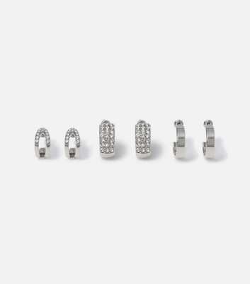 Freedom 3 Pack Silver Diamanté Hoop Earrings
