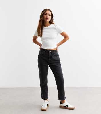 Petite Washed Black Ankle Grazing Hannah Straight Leg Jeans