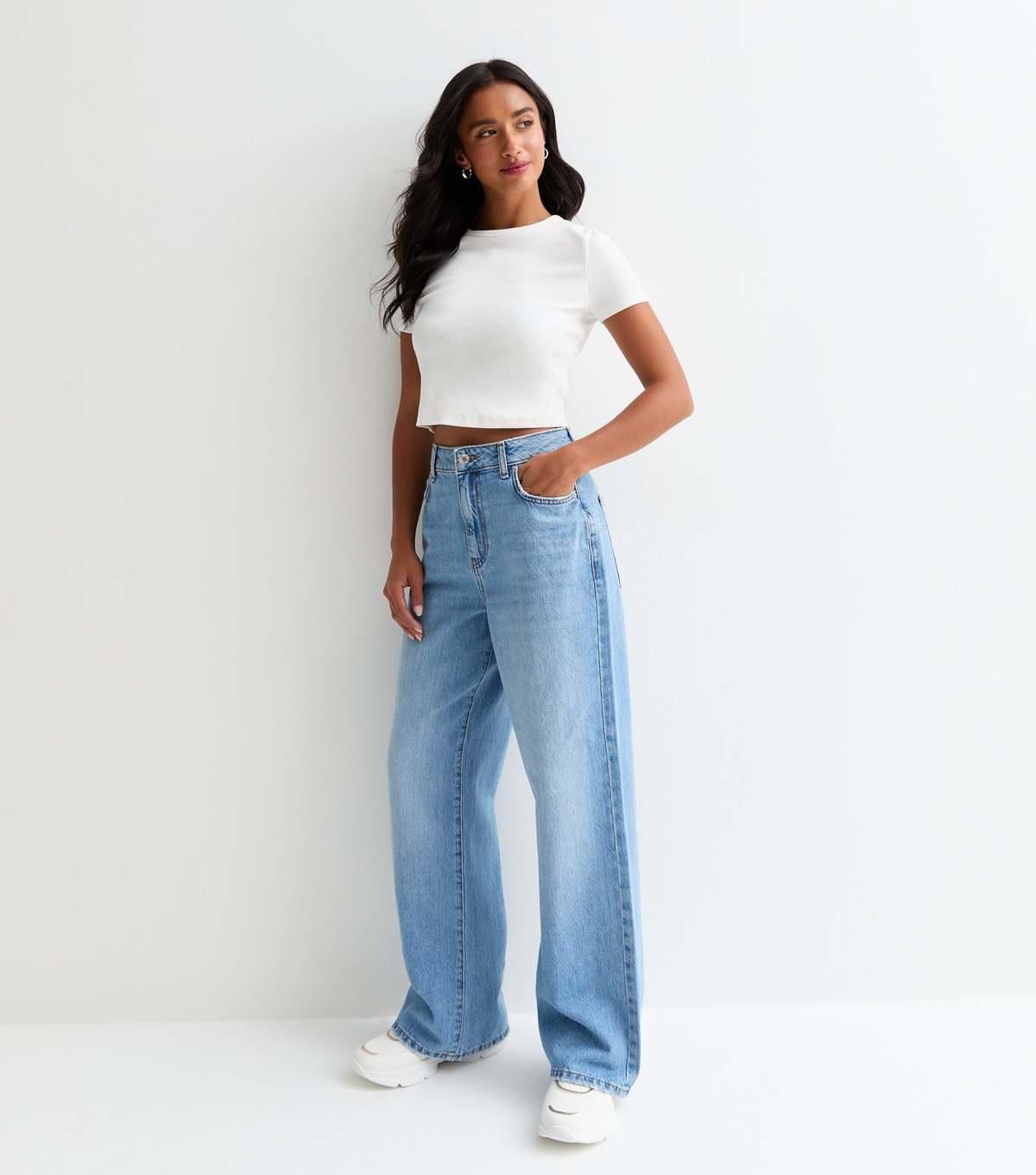 Women's Petite Blue High Waist Adalae Wide Leg Jeans New Look