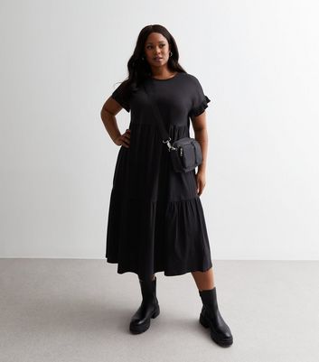 Black tiered midi dress on sale