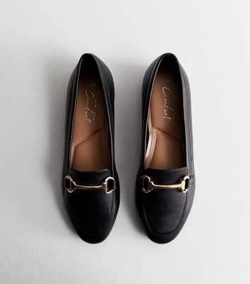 Black Leather-Look Snaffle Trim Loafers