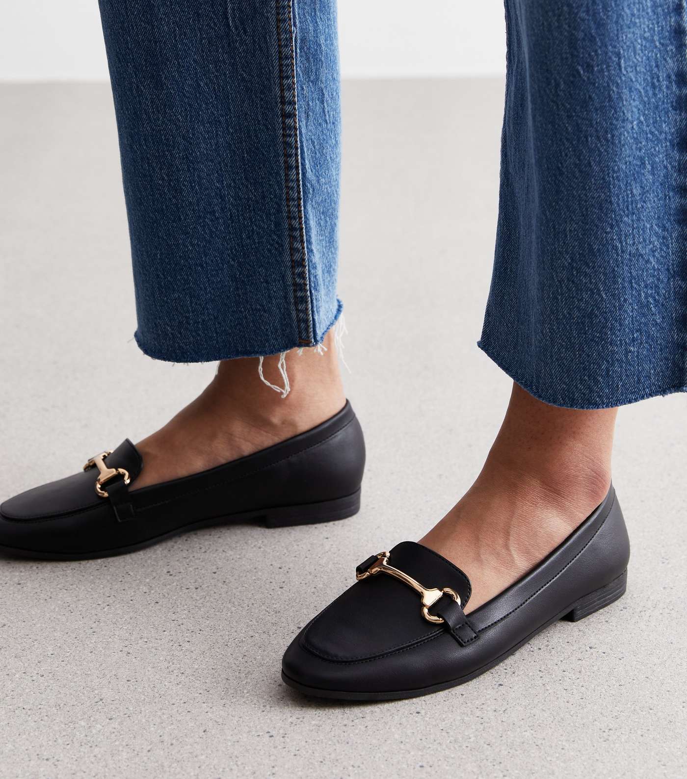 Black Leather-Look Snaffle Trim Loafers Image 2