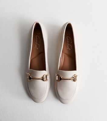 Off White Leather-Look Snaffle Trim Loafers