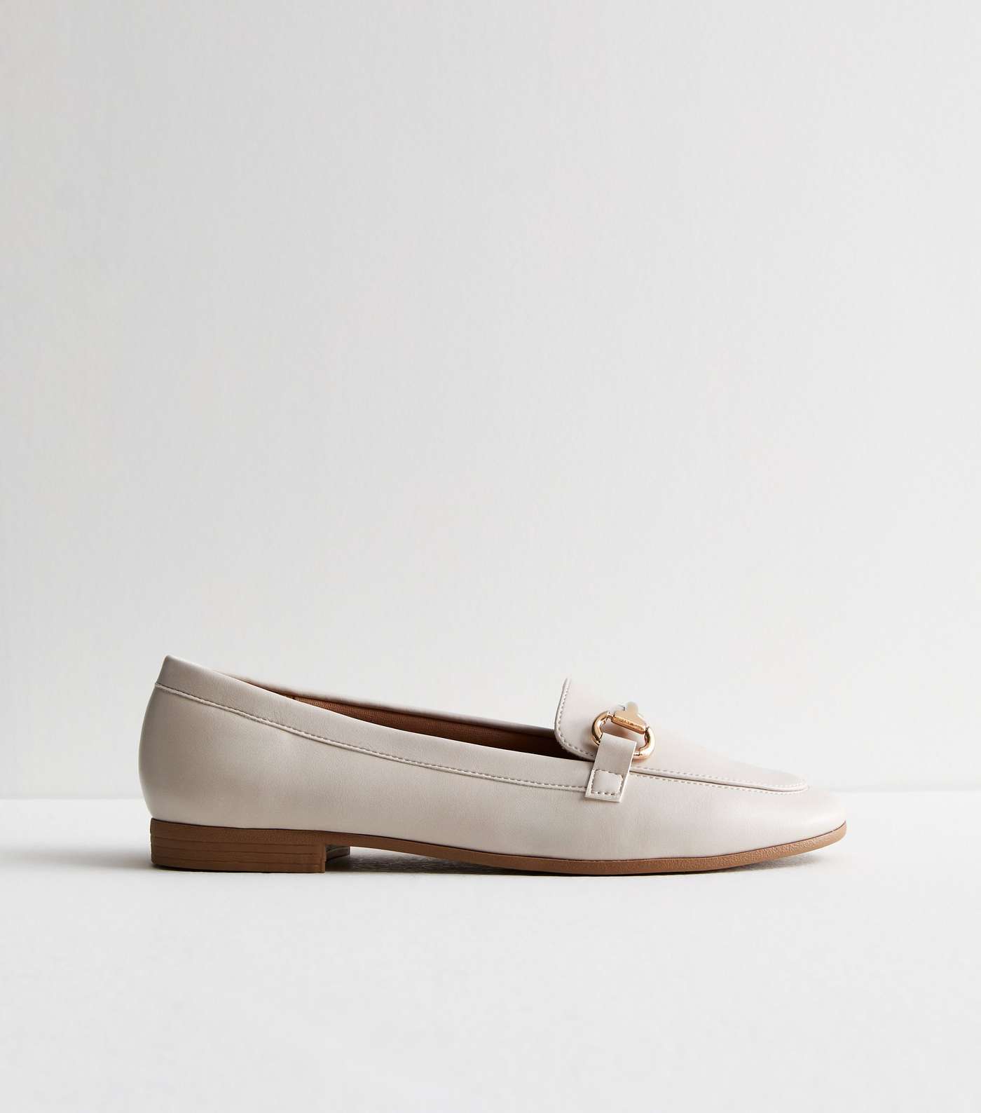 Off White Leather-Look Snaffle Trim Loafers Image 3