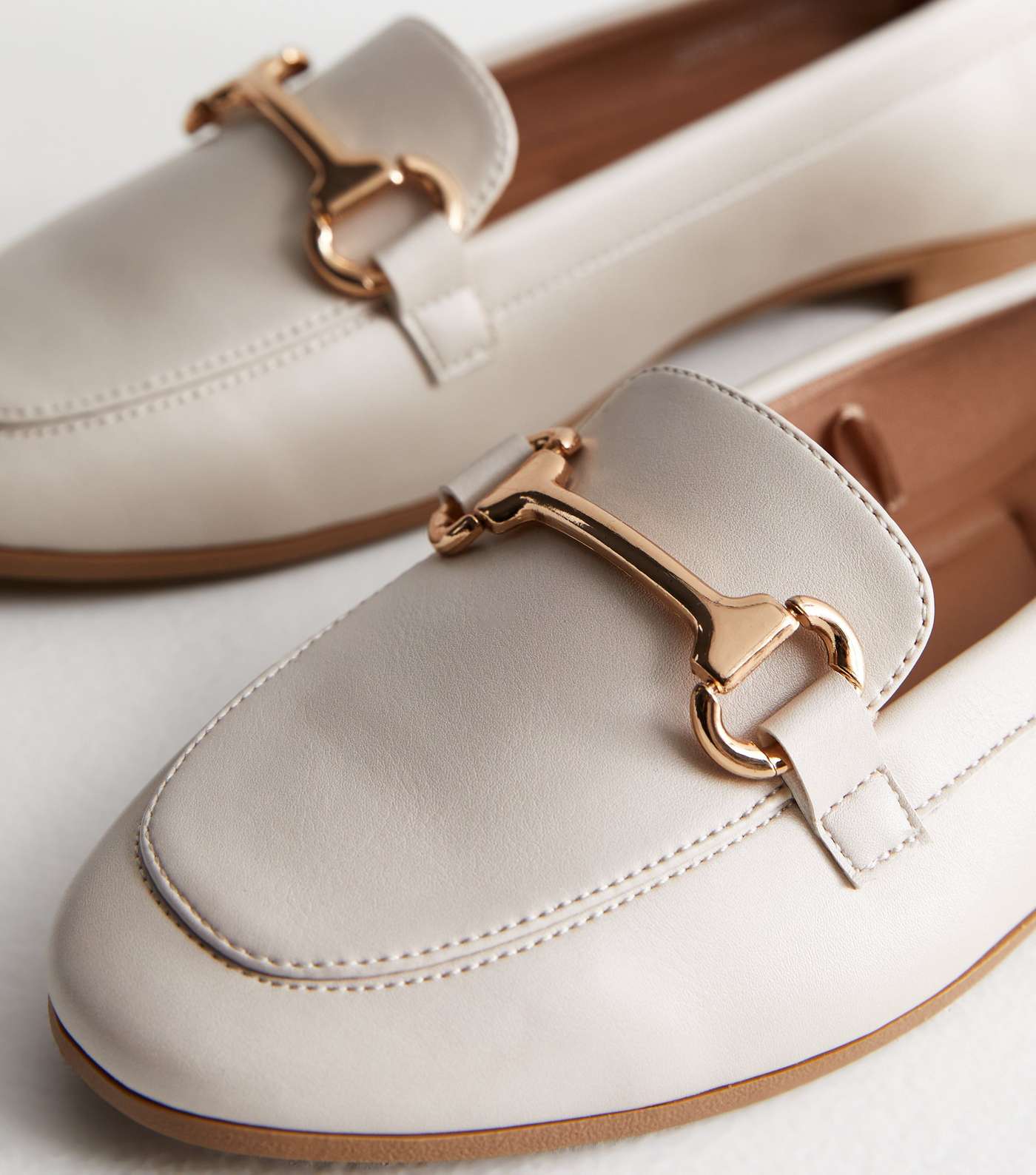 Off White Leather-Look Snaffle Trim Loafers Image 5
