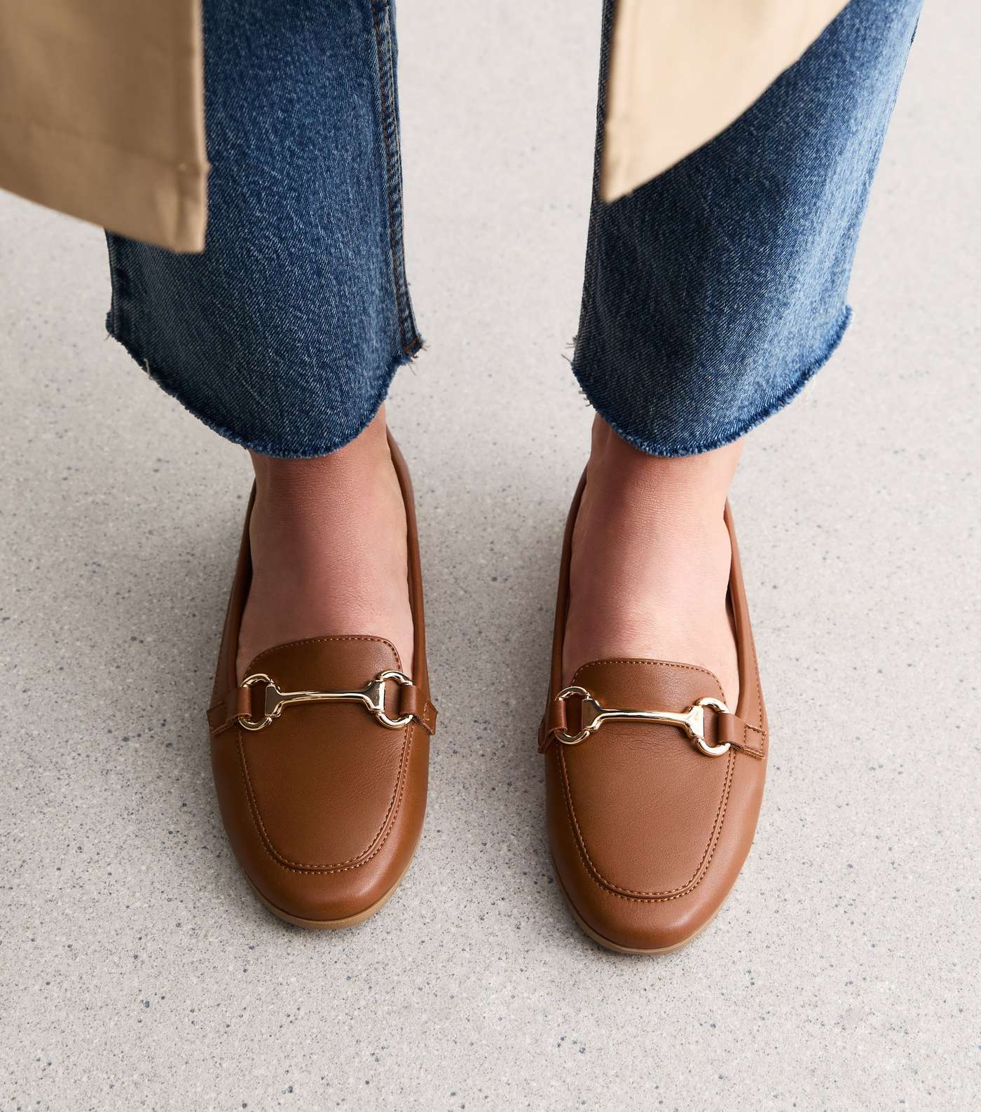 Tan Leather-Look Snaffle Trim Loafers Image 2