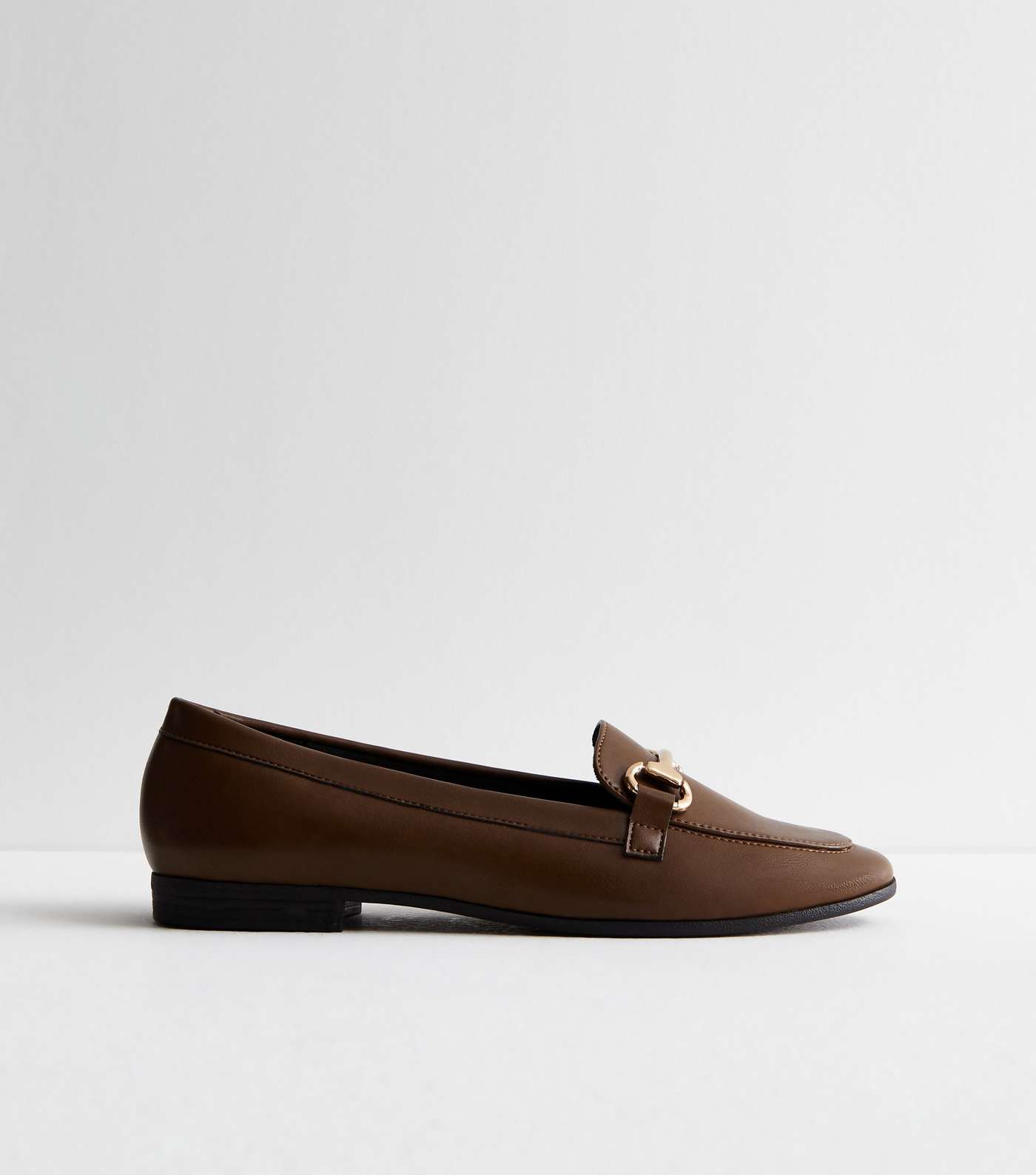 Brown Leather-Look Snaffle Trim Loafers Image 3