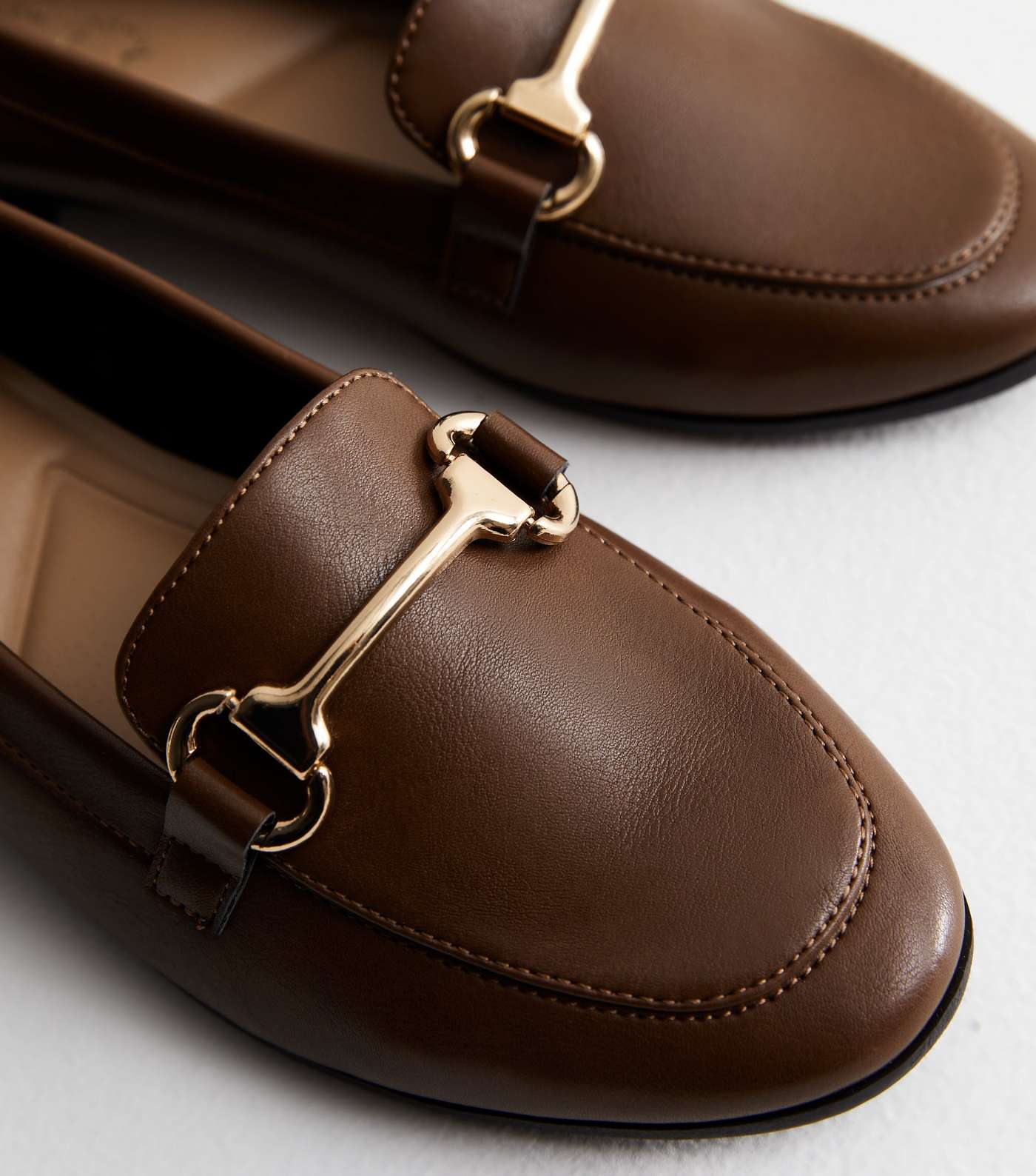 Brown Leather-Look Snaffle Trim Loafers Image 5