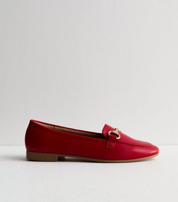 Red Leather-Look Snaffle Trim Loafers New Look