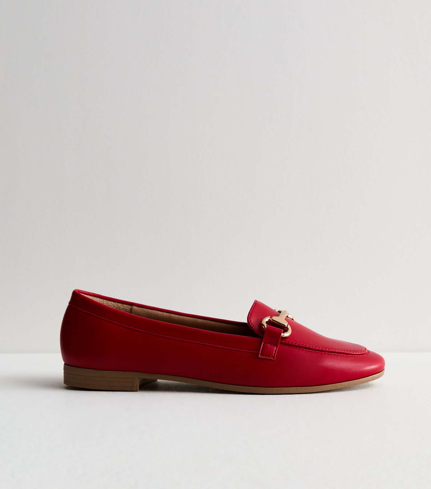 Red Leather-Look Snaffle Trim Loafers Image 5