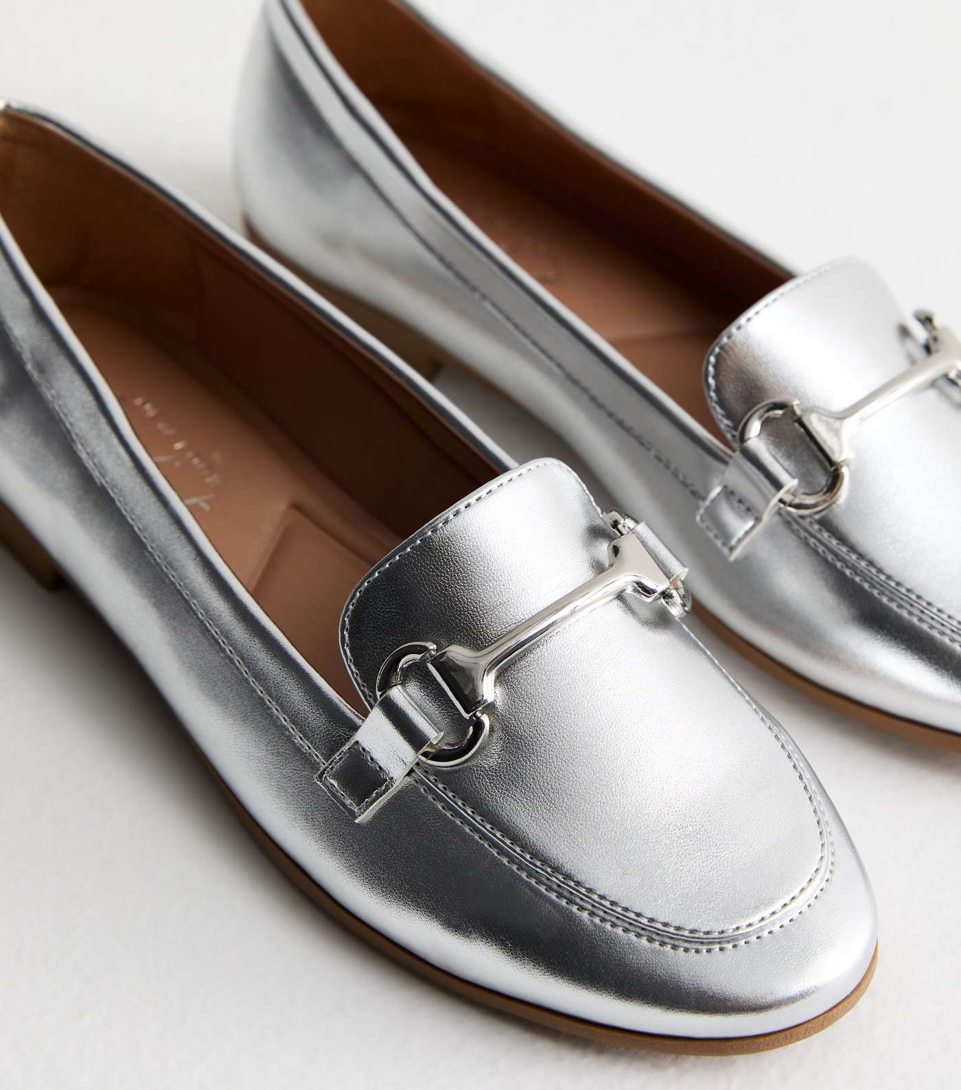 Silver Leather-Look Snaffle Trim Loafers Image 3