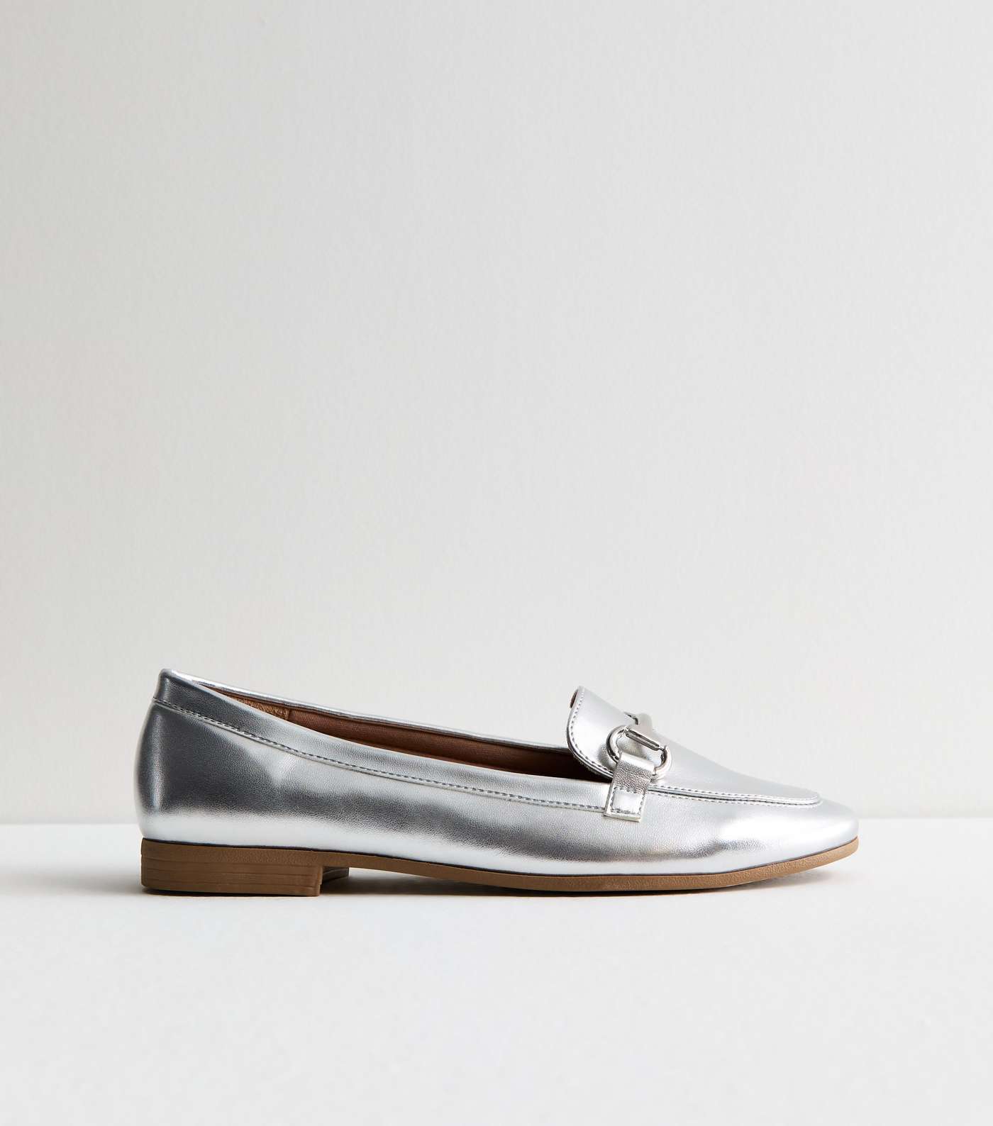 Silver Leather-Look Snaffle Trim Loafers Image 5