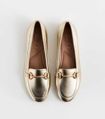 Gold Leather-Look Snaffle Trim Loafers
