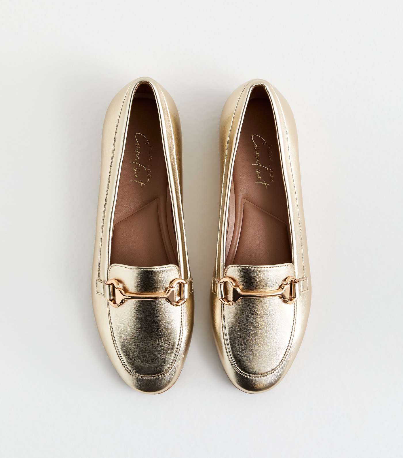 Gold Leather-Look Snaffle Trim Loafers Image 2