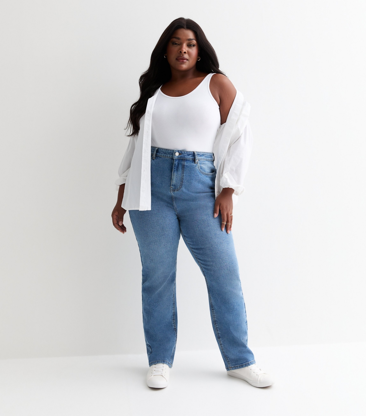 Women's Plus Size Blue High Waist Straight Leg Jeans Curves New Look