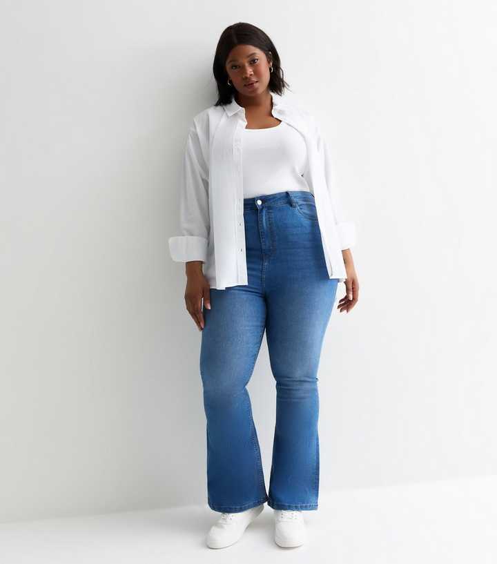 Curves Blue Stretch Flared Jeans