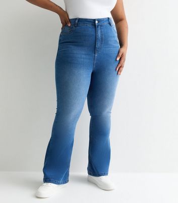 Curves Blue Stretch Flared Jeans | New Look