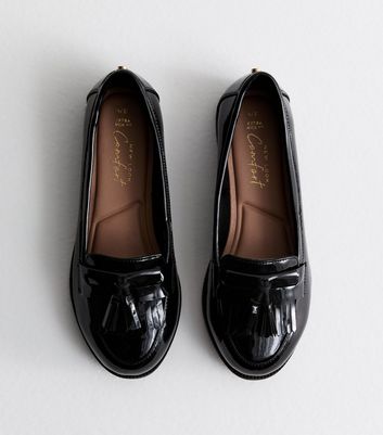 Wide fit black fashion patent loafers