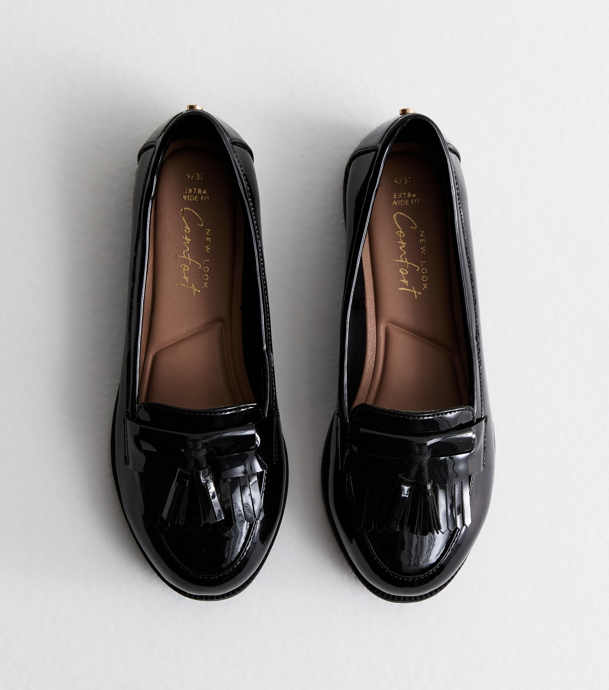 Women's Extra Wide Fit Black Patent Loafers New Look